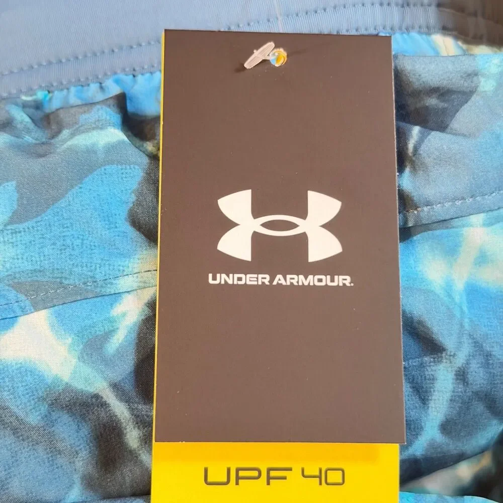 Under Armour Shorebreak 2N1 Board Shorts XL Blue Water Print Swim Trunks NWT